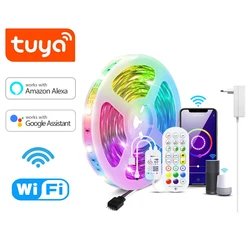 20M/15M/10M/5M RGB LED Strip Light DC12V Tuya Smart Wifi Lamp Tape Neon Light Voice Control Work with Alexa Google Home Assistan