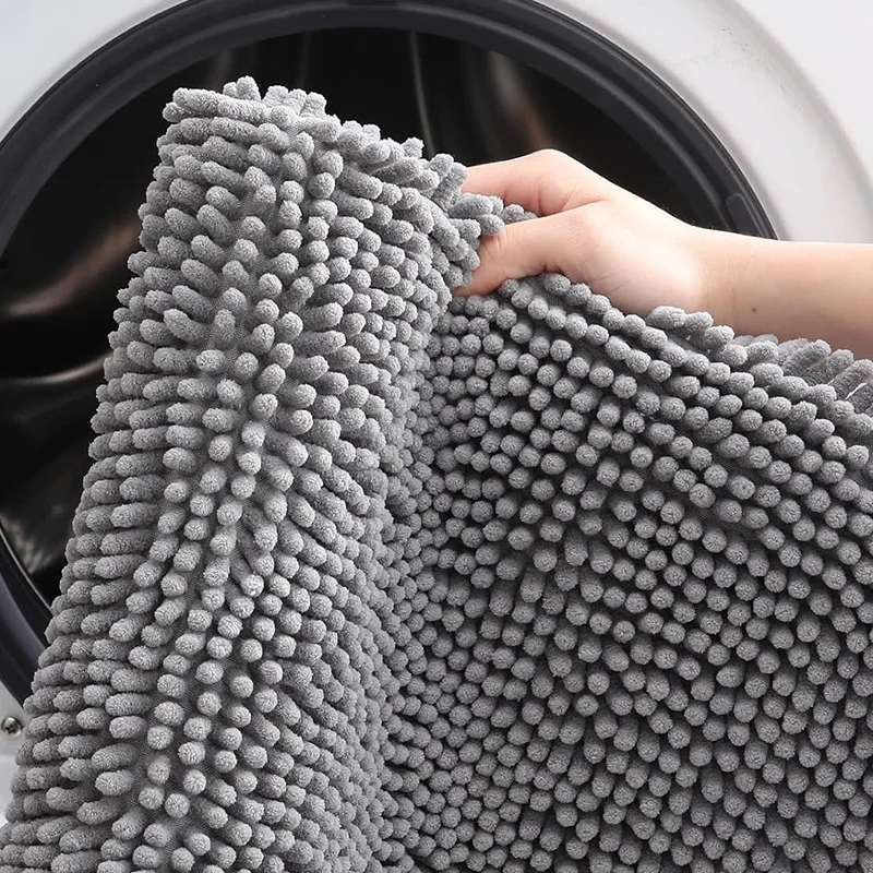 Soft Absorbent Chenille Bath Rugs, Grey & Black Quick-Drying Rubber Backing, Machine Washable Bath Mat for Bathroom, Home Decor