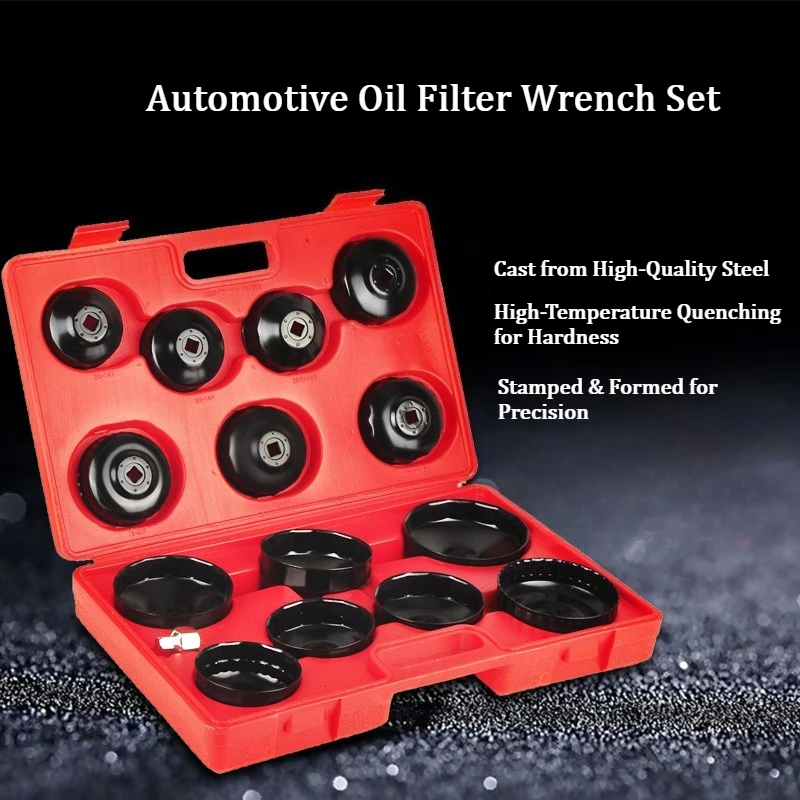 14Pcs Black Iron Cap Style Oil Filter Wrench Set Bowl Type Socket Set for Auto Repair