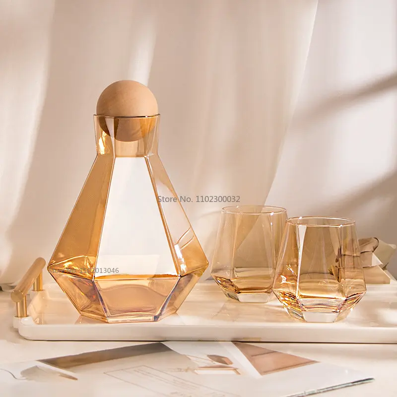 1/5Pcs Diamond Shape Crystal Glass Water Kettle Cup Set Clear Cold Water Juice Beverage Pitcher Coffee Tea Pot Home Drinkware