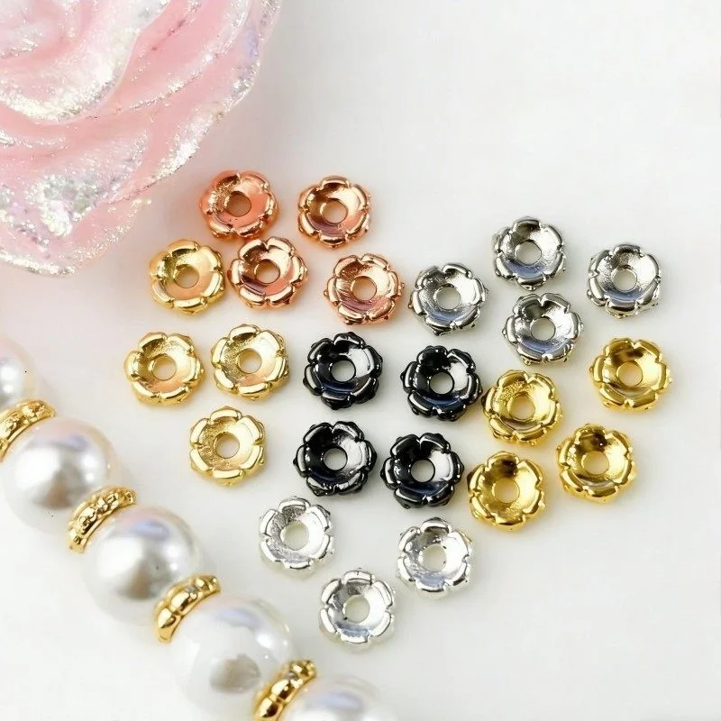 

30 Pieces of Hexagonal Flower Tray Spacers Beads Handmade DIY Pearl Necklaces Bracelet Accessories Jewelry Making Materials