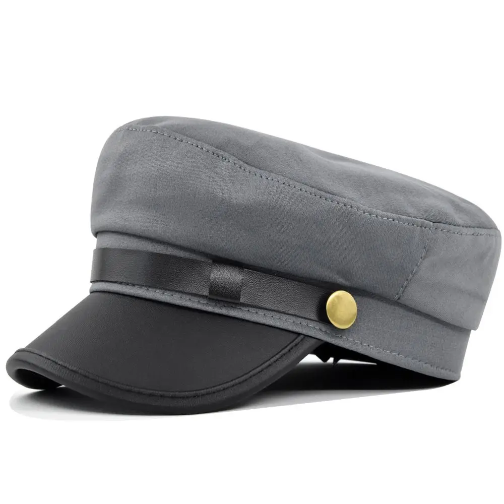 

Elegant Retro PU Leather Streetwear Berets Autumn Winter Flat Navy Hats Women Captain Caps Fishing Cap Men Sailor Caps