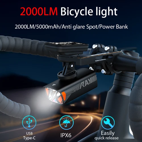 Imagen 1 del producto KING KONG X6pro Luz LED para bicicleta Línea de corte Luz delantera para bicicleta recargable por USB, con soporte de montaje, batería de litio 5000,