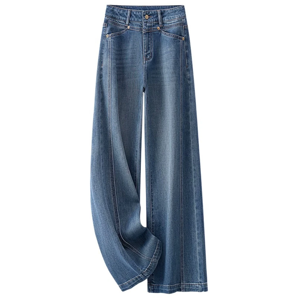 ワイドレッグパンツ ジーンズ レディース ハイウエスト ストレッチ ダメージ加工 ポケット付き ヴィンテージ ストリートウェア 女性用デニム フロア丈 2025