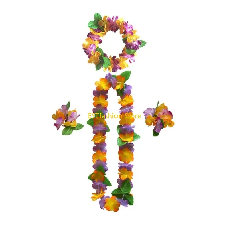 Y5GC Hawaiian Flower Leis Headband,Bracelet and Flower Headband for Luaus Party view 3