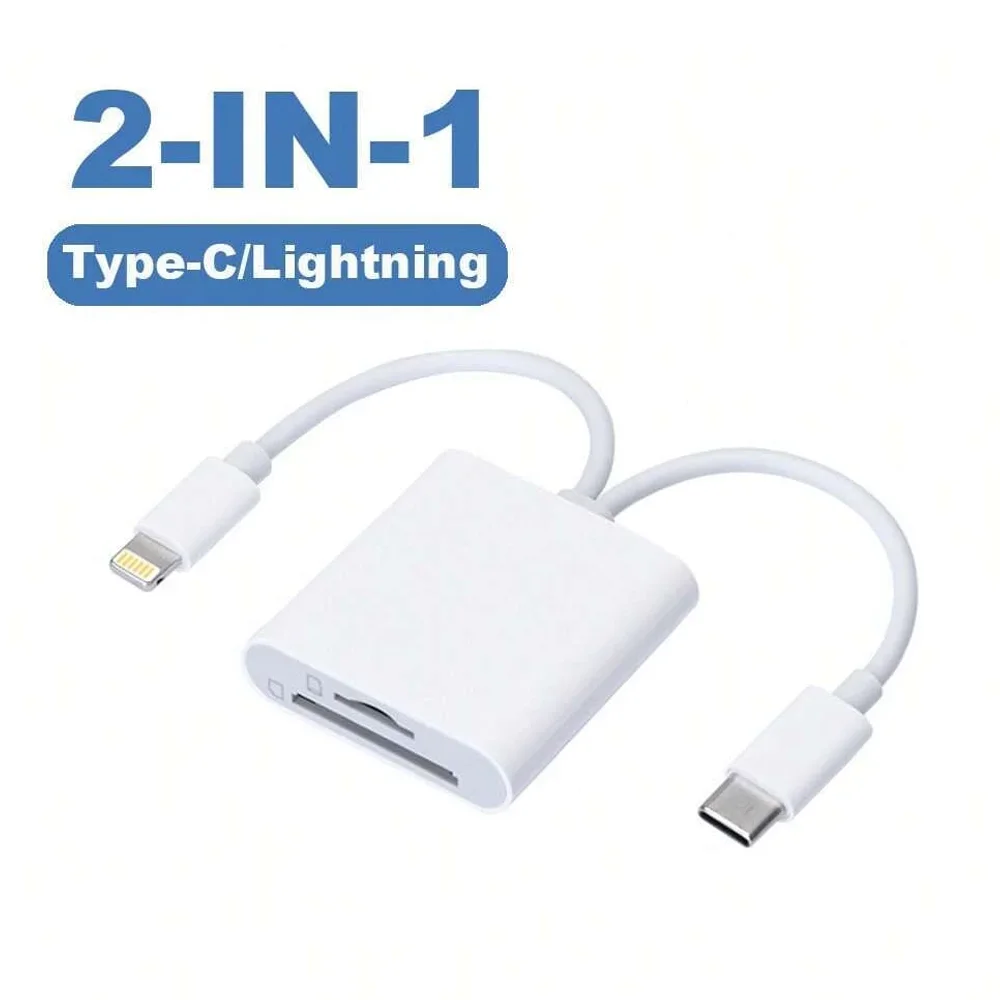 2 in 1 Card Reader Lighting and USB C SD/TF Card Camera Adapter Multi-Card Reader with Dual Slot, Plug and Play for iPhone 16 14