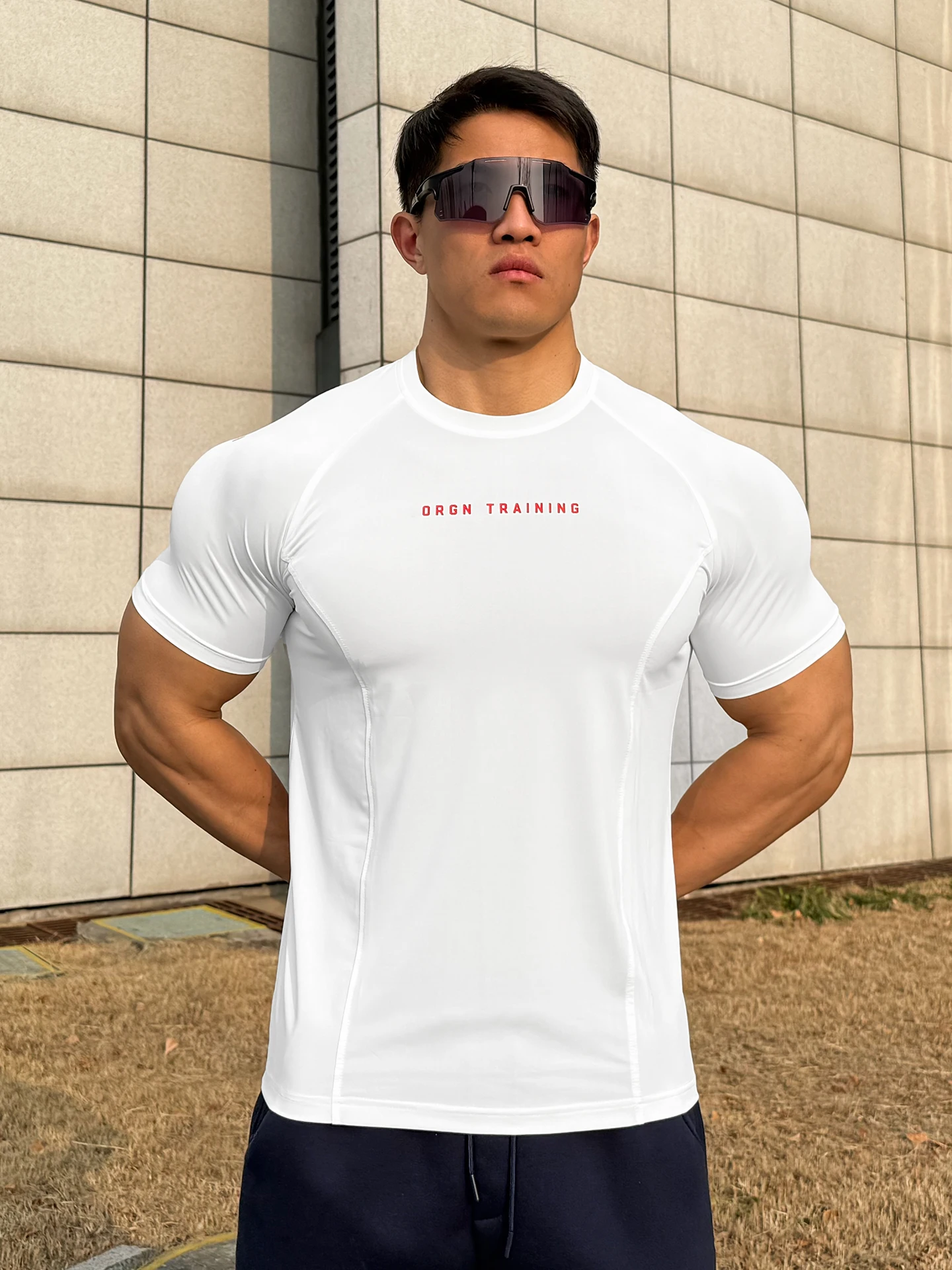 

Orgn Quick Dry Lightweight Breathable Men's Short Sleeve Fitness T-Shirt round Neck Sporty Elastic Cuff Running Gymwear
