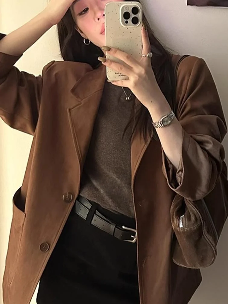 

ROUJE KEFSS Women's Slimming Suiting Jaet Long Sve Commute Sle Autumn Winter Faion Casual Chic Outerwear