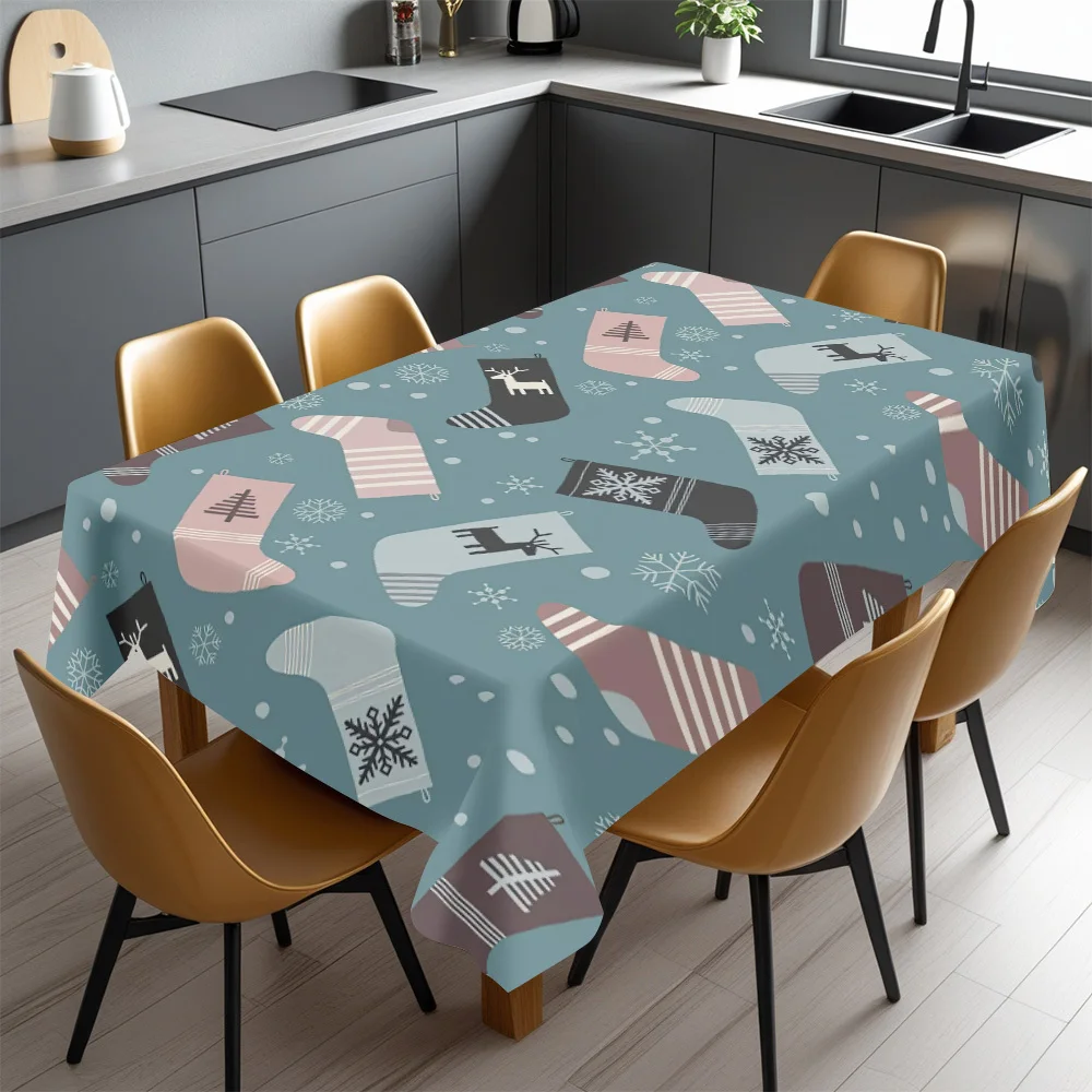 Cute Christmas Socks Tablecloth Waterproof Desk Cover for Holiday Party Decor Xmas Napkin Cloth