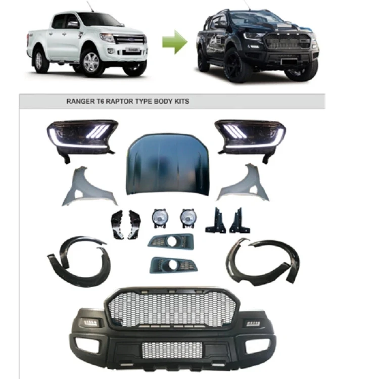 Car Bodykit Front Bumper Grilles For 2012 Ranger T6 Change To Raptor Mirror Cover ABS Material Auto Accessories