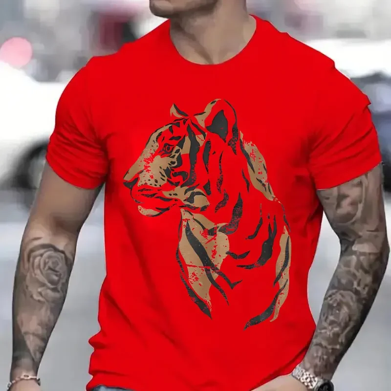 Funny Grunge Tiger Shirt T-Shirt for Men T Shirts Tropical Jungle Vintage Tops T Shirt Short Sleeve Tiger Clothing High Street