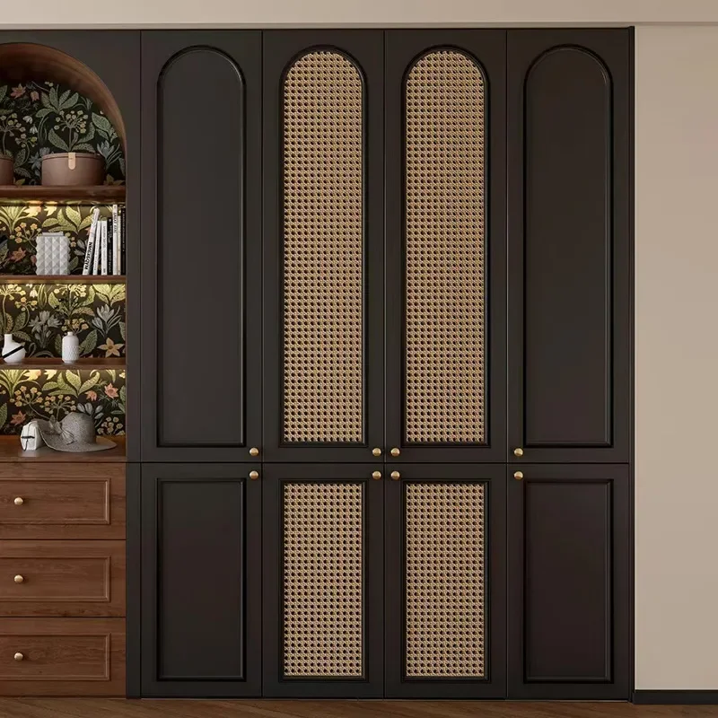 for French Retro Style ENF Grade Ousong Solid Wood Granular Board Household Bedroom Combination Wardrobe Small Apartment