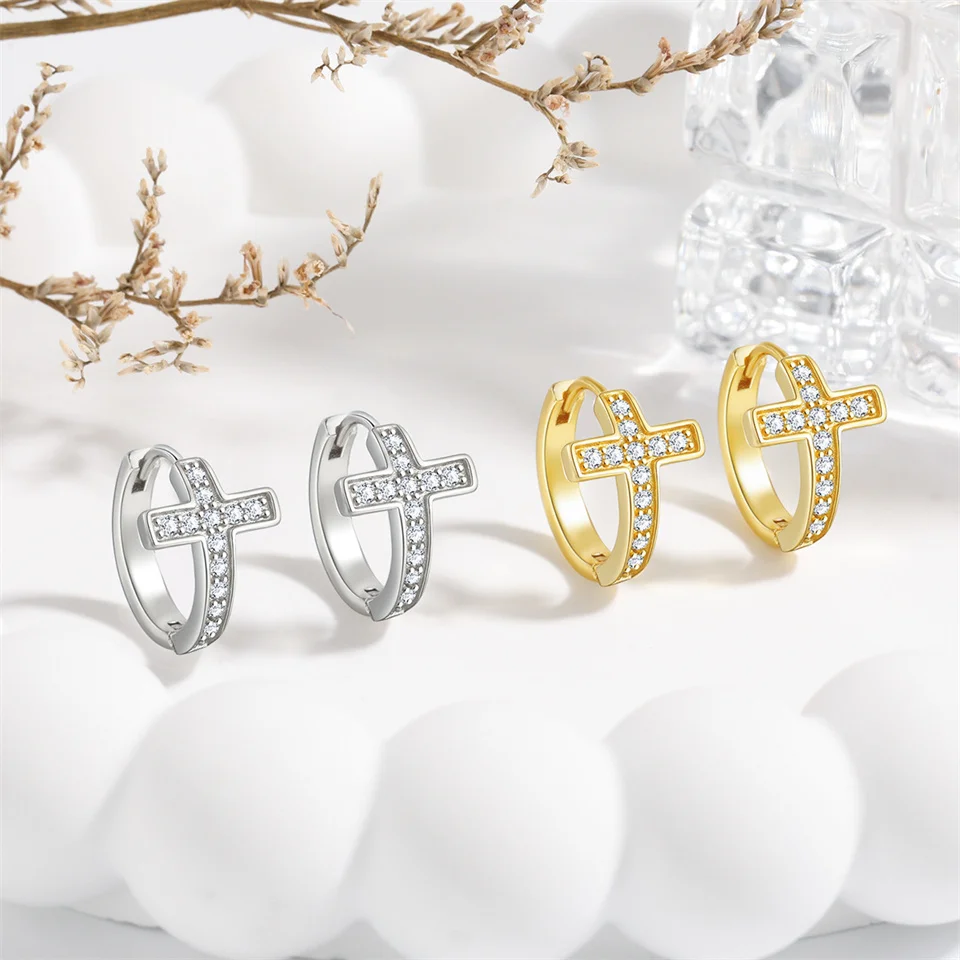 

New Fashionable And Simple Cross Stainless Steel Earrings For Women Jewelry Gifts Personalized Diamond Mini Curved Cross Earring
