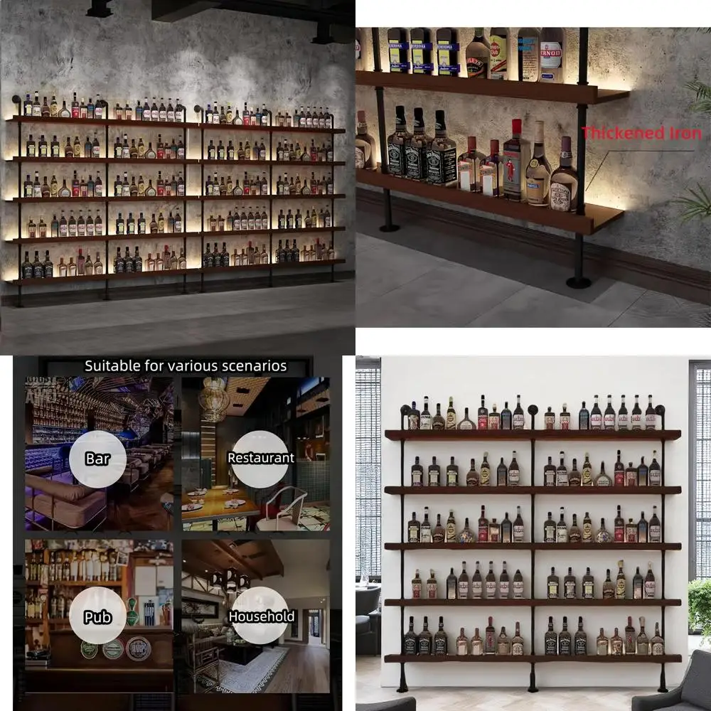 

79 Inch Industrial Wall Mounted Wine Rack, 5-Tier Rustic Metal loating Shelves, Large acity Wall Bar Shelves or Liquor Bottles o