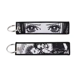 Anime Keychain For Motorcycles and Cars Manga Embroidery Key Fobs Key Tag Fashion Jewelry Key Ring Accessories