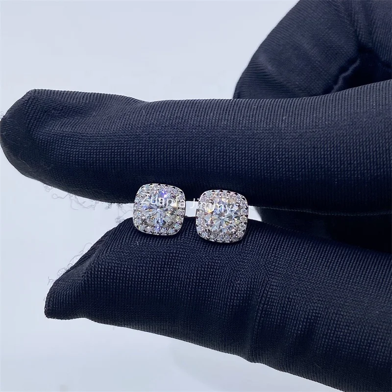 

Wholesale price In Stock Iced Out Stud Earrings 925 Sterling Silver VVS Round Moissanite Women hip hop earring