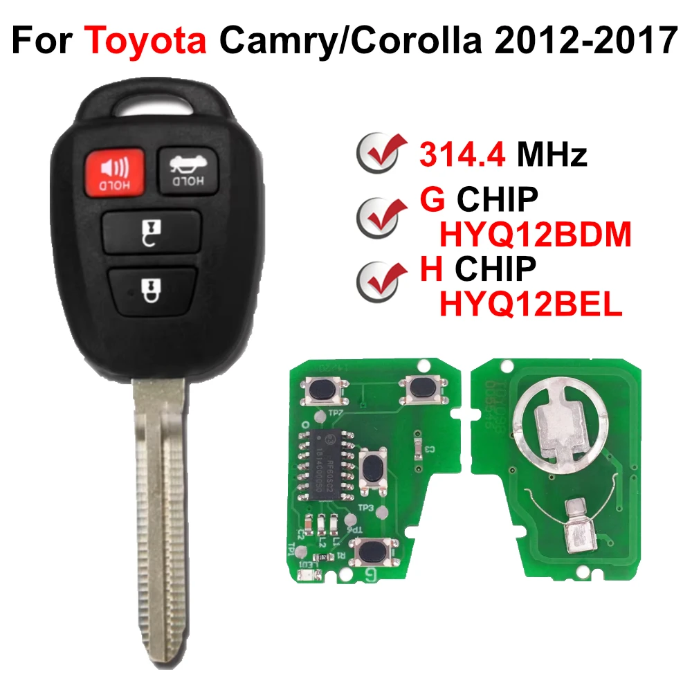 4-przyciskowy kluczyk zdalnego sterowania G H Chip HYQ12BDM HYQ12BEL 314,4 MHz do Toyoty Camry Corolla 2012 2013 2014 2016 2017