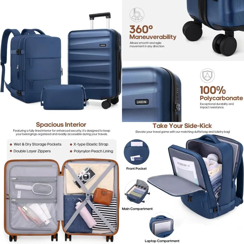 

Набор чемоданов из поликарбоната Hardshell Spinner с чемоданом и рюкзаком, одобренным авиакомпанией для путешествий