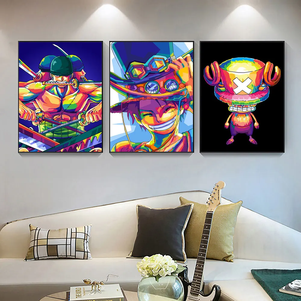 

Anime One Piece Colorful Canvas Painting Poster Roles Luffy Chopper Art Picture Free Shipping Decorative Wall Modern Home Mural