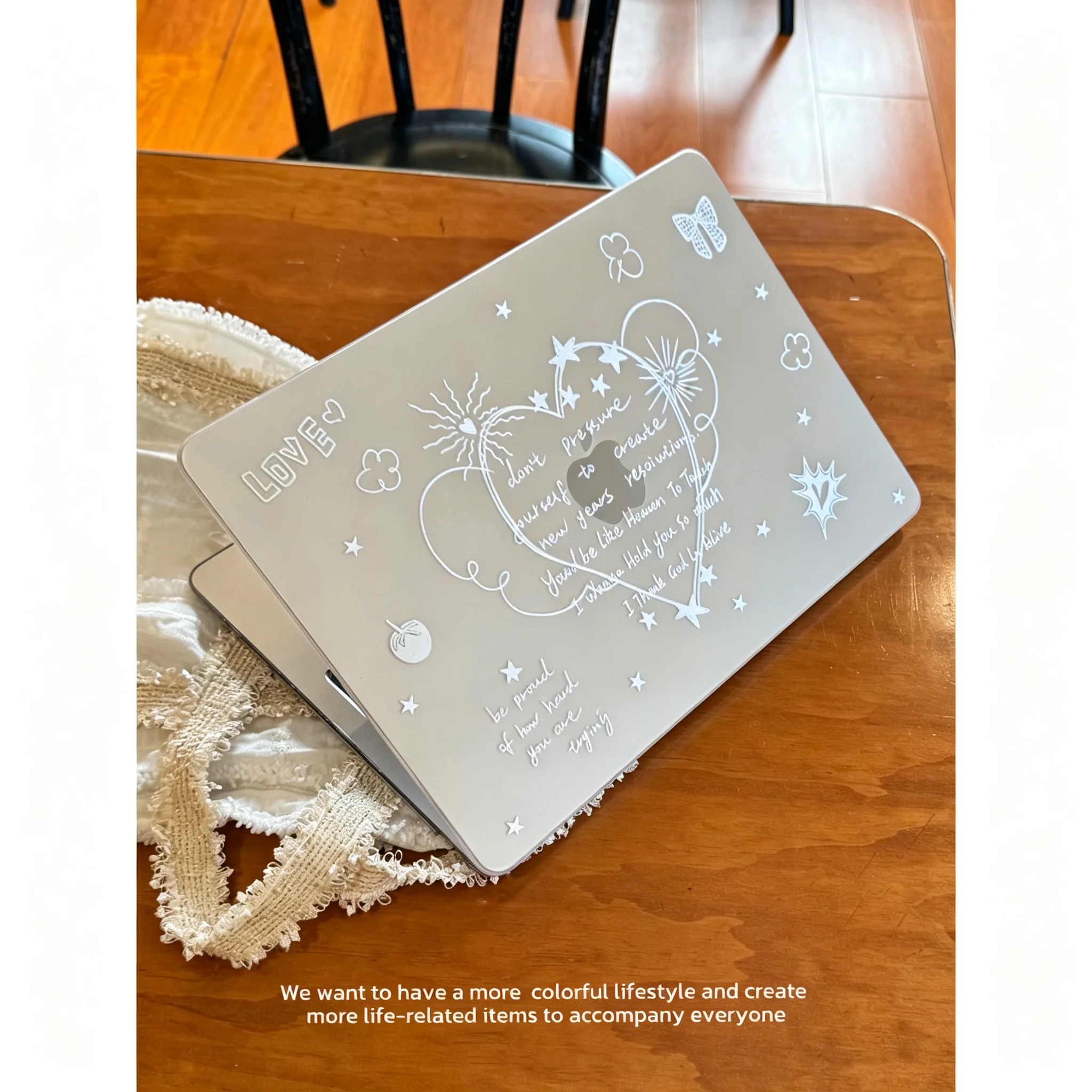 Love Bow Handwritten English Crystal Laptop Case For Macbook Air 13.6 M4 NEO 15 M3 Hard Cover For MacBook Pro 13 M1M2 14 M4M5 16