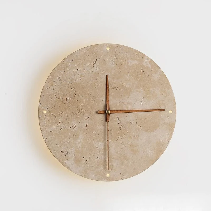 

Creative clock living room wall lamp yellow travertine bedroom background wall staircase entrance wabi sandy wind
