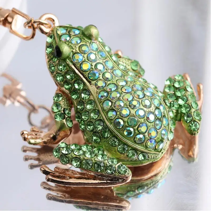 1 Stück Unisex 5-Farben-Strass-Tier-Schlüsselanhänger, Niedlicher Kronen-Frosch-Schlüsselanhänger für Frauen, Modische Geschenke – Detail 9
