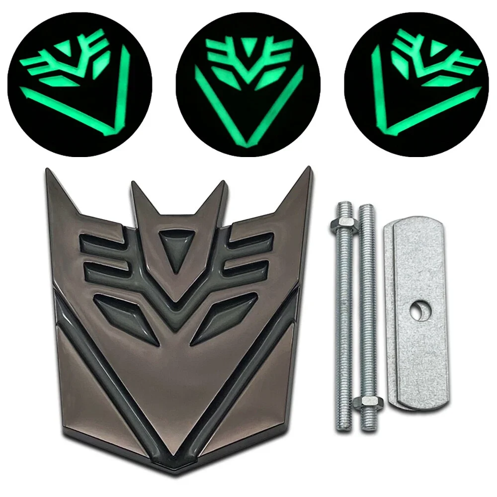 3D Metal Luminous-style Transformers Decepticons Grille Car Emblem Racing SUV Grill Badge,Silver/Black/Gold