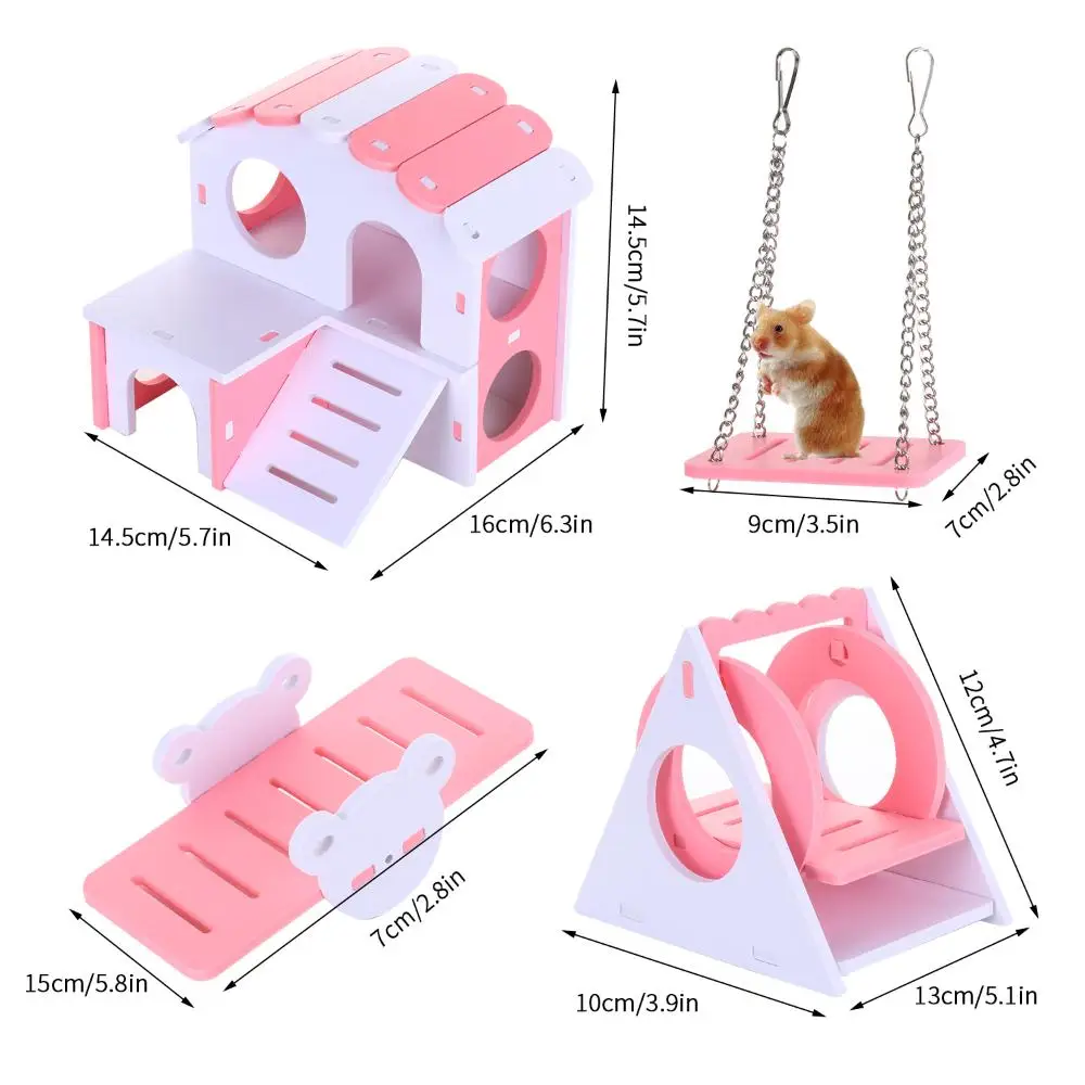 Wooden Hamster Play Toys Set Hamster House Boredom Breaker Activity Toy DIY Hamster Cage Accessories for Small Pets