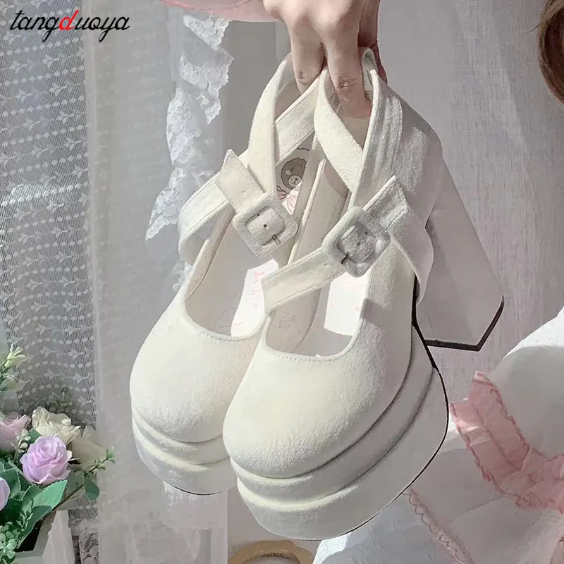 Suede Butterfly Knot Pumps Women Sweet pink Mary Jane Shoes Cross Strap Thick Heel Shoes Ladies Elegant Dress party Pumps 2024