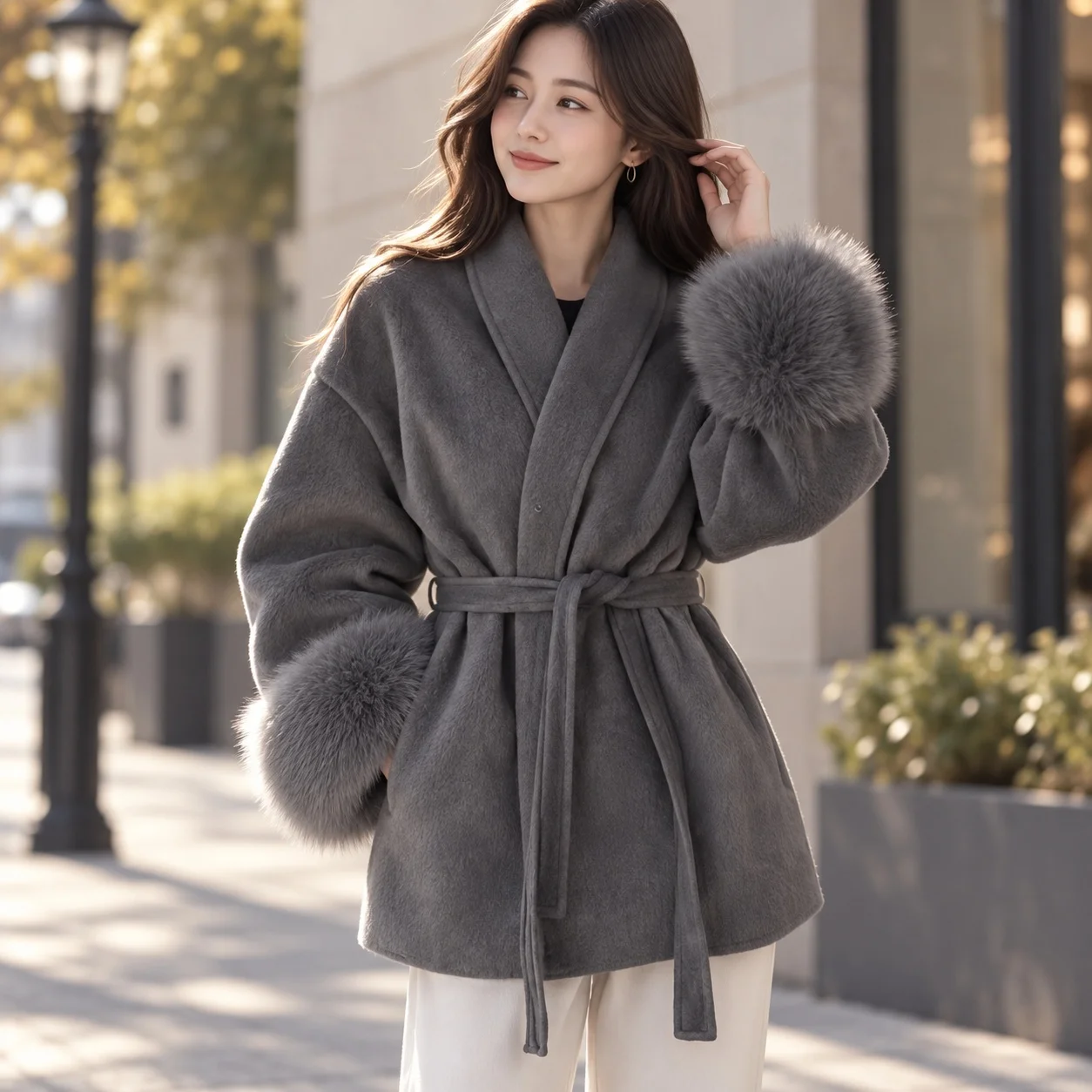Casual Loose Fit Coat with Commuter Chic Regular Sleeve Mid Length Summer Long Sleeve Urban Relaxed Fit Tie Closure Women Coat