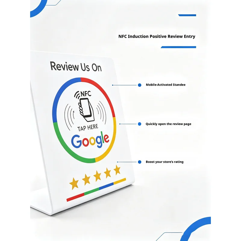 Resistant Matte Google Review NFC Card NTAG215, Bending Standing Brand Display Bracket, Reusable Tap Review Card for Business
