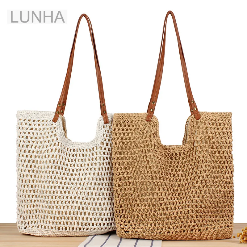 

Women's Shoulder Cotton Woven Bag Tote Bag Seaside Resort Beach Bag Women's Bag