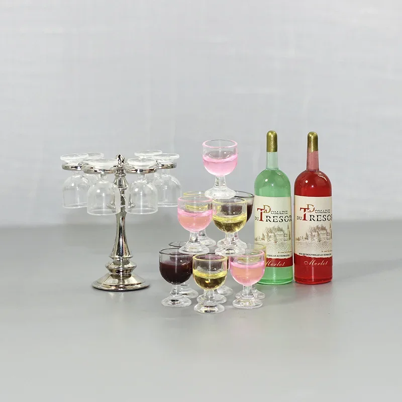 Mini Ob11 Dollhouse Cup Holder Wine Bottle Miniature Items Wine Glass and Wine Set BJD Doll House Bar Champagne Accessories Toys