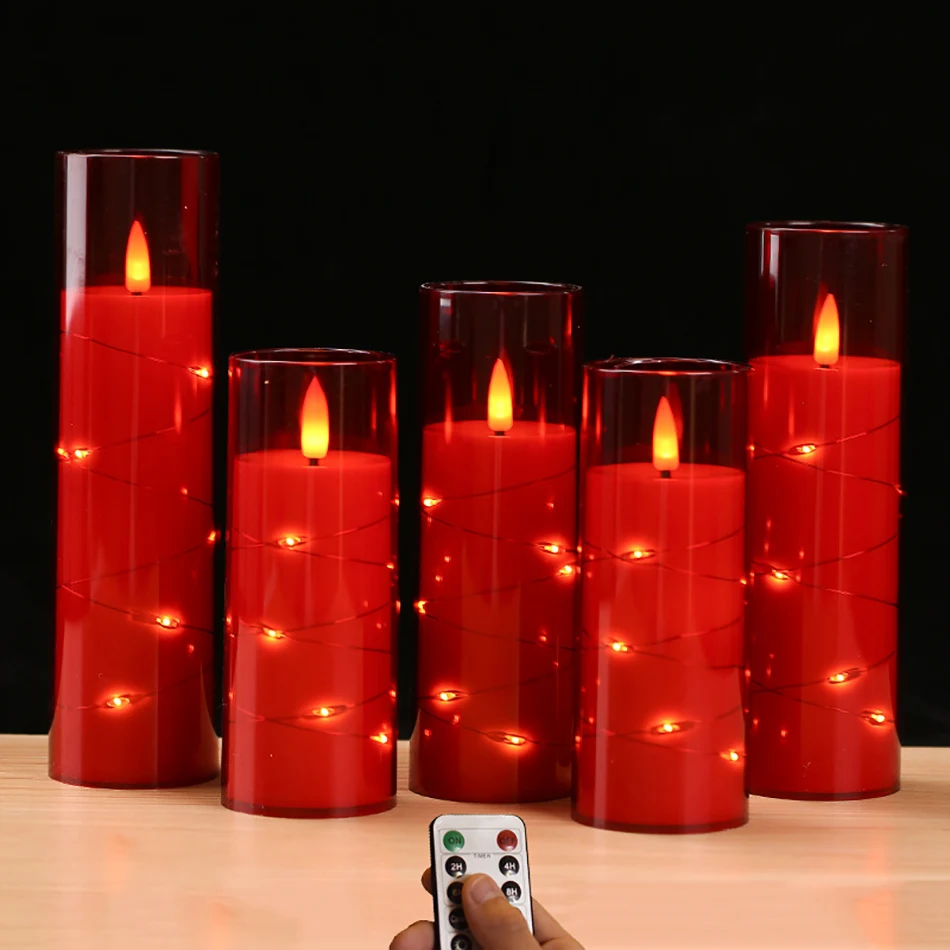 Flameless LED Flameless Candles Light,Electronic String Red Candle,Home Festival, Halloween Party Decoration, 5pcs/set