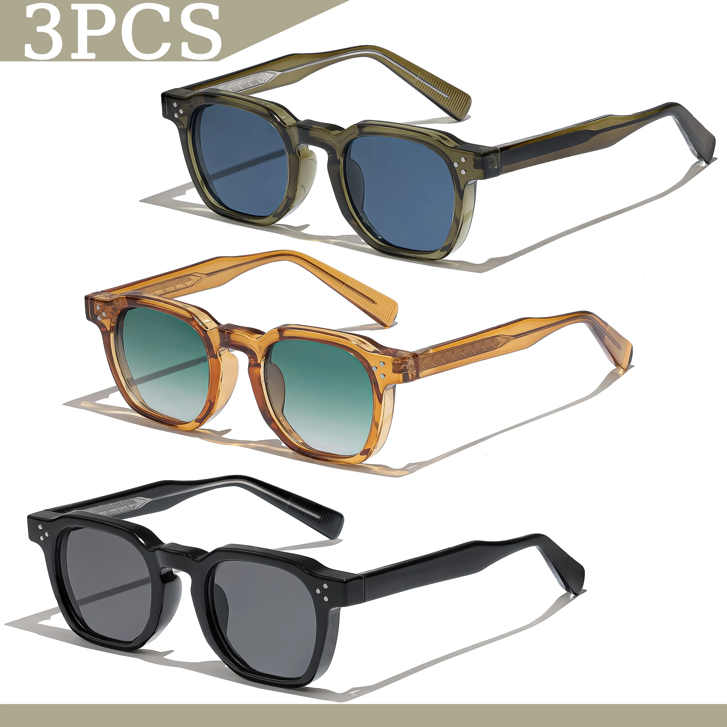 Lot de Lunettes de Soleil Carrées Rétro HBK 9