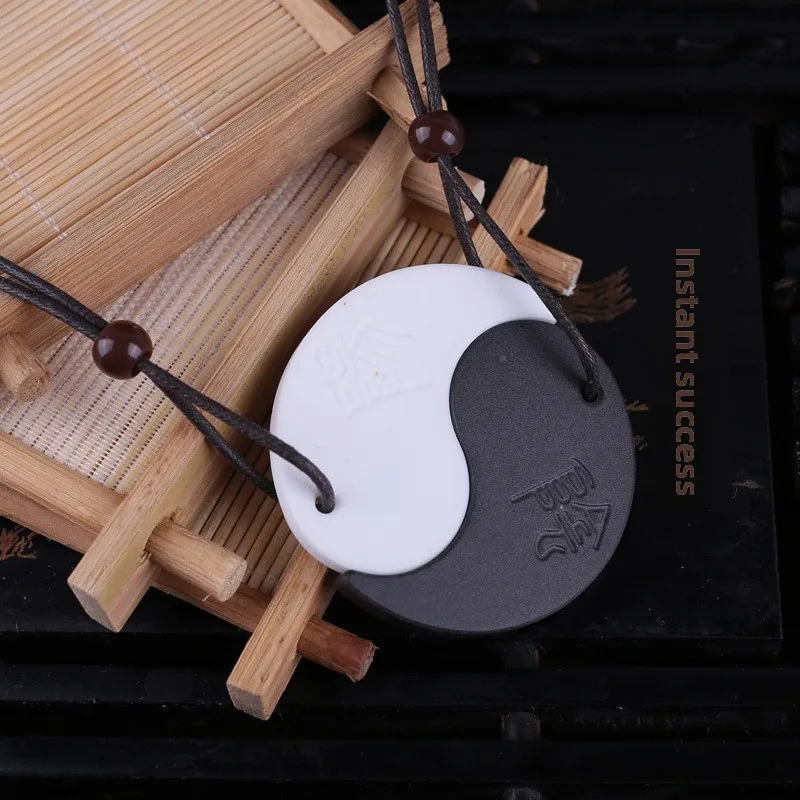 Chinese Style Lucky Yin Yang Couple Pendant Natural Volcanic Stone Negative Ion Energy Blessing Fortune Necklace For Men Women