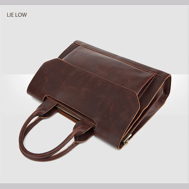 Pu Lederen Aktetas Voor Mannen Gek Paard Tablet Koeienhuid Executive Crossbody Office Tote Business Schouder Vintage Messenger Bag