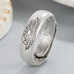 925 Thai Silver Lotus flower rings for women Vintage Auspicious Cloud Matte Craft Light Luxury Simple Couple Style Jewelry