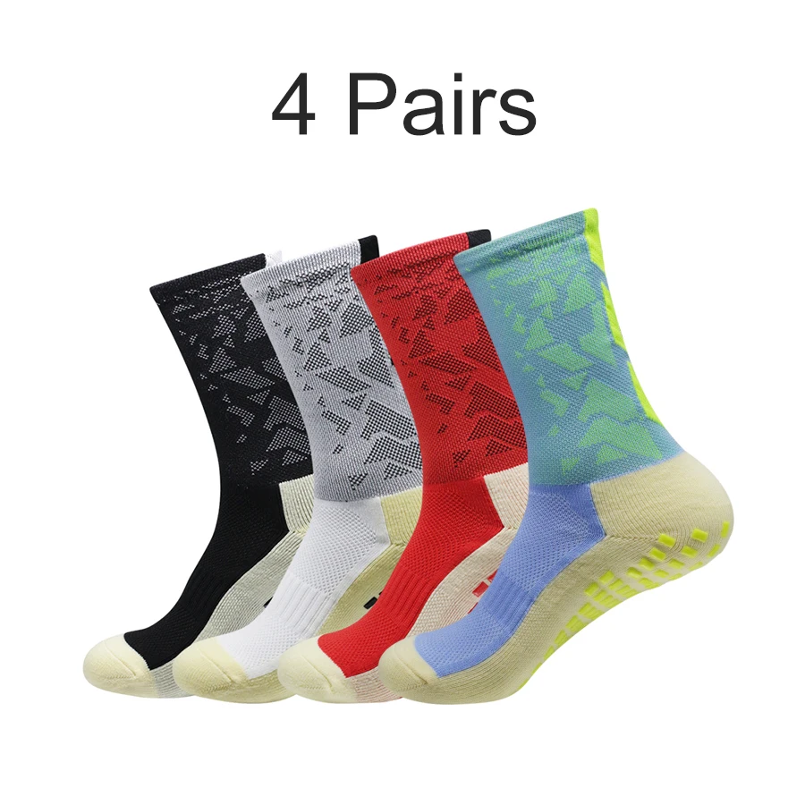 4 Pairs Breathable Anti-slip Men Women New Football Socks Running Badminton Soccer Soft Silicone Cycling Sports Grip Socks