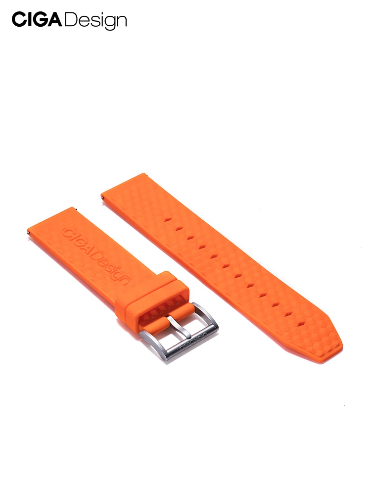 CIGA Design Original 22mm Silicone Watchbands Quick Release Bracelet Pin Buckle Black / Orange Watch Straps for Men\'s Wristwatch