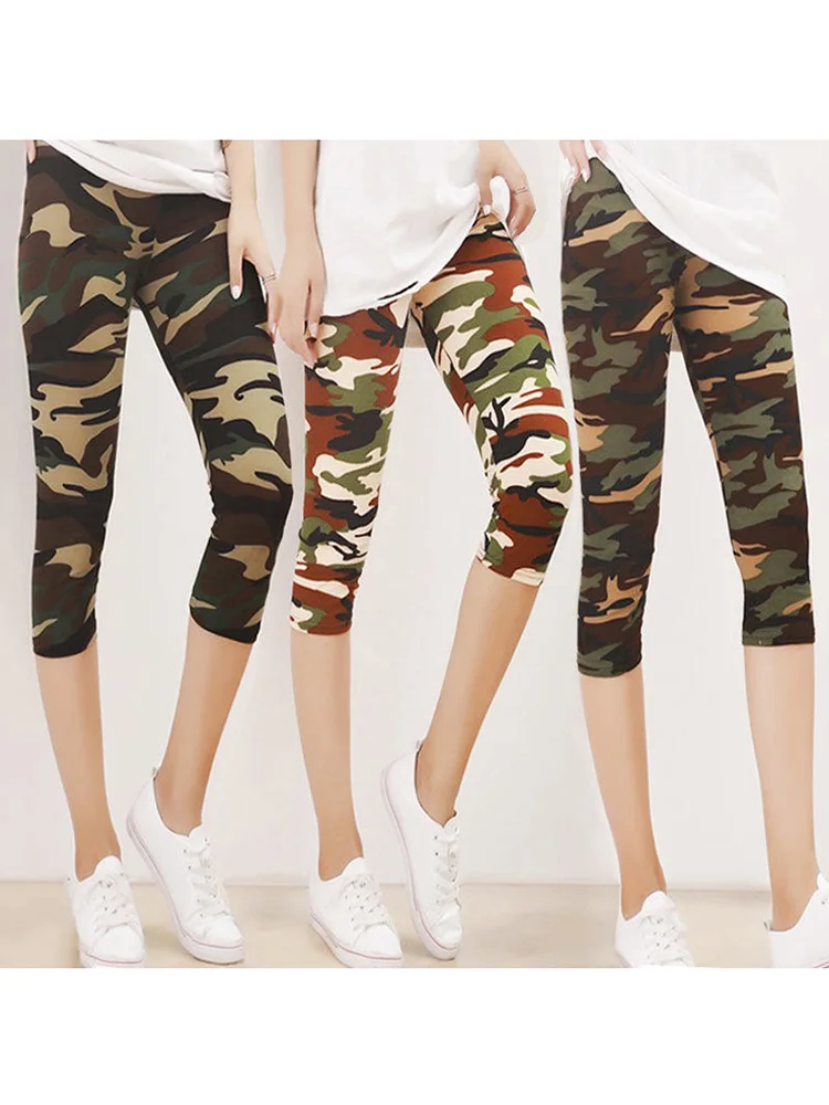 CUHAKCI Fitness Leggins Polyester Capris Workout Trousers Camouflage Printed Leggings Sexy Women Lady Army Green High Elastic