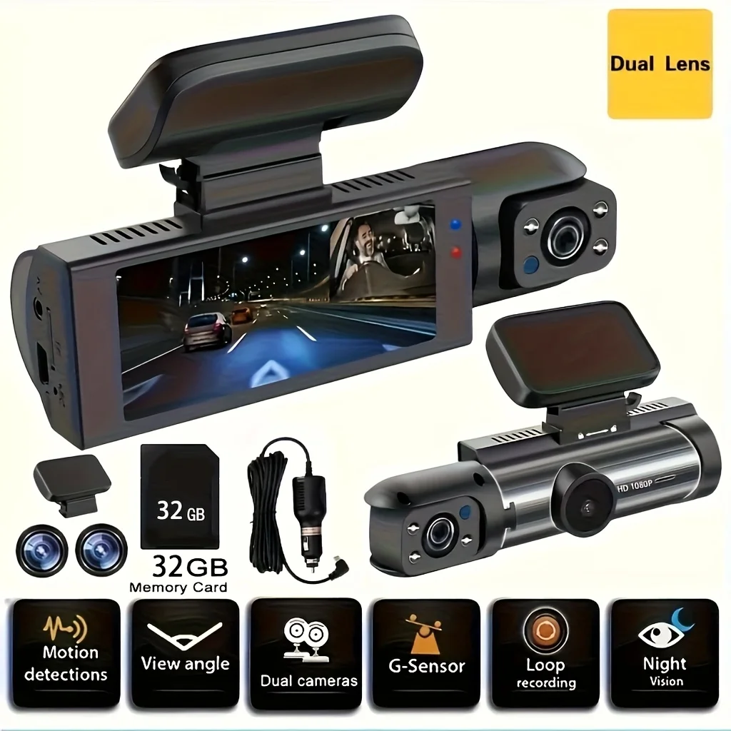 

1080P Dual Camera Dash Cam with USB Rechargeable Lithium Polymer Battery, 3.16-Inch IPS Screen, Night Vision, Motion Detection, Loop Recording, And G-Sensor for Onboard DVR, Dash Camera for Cars