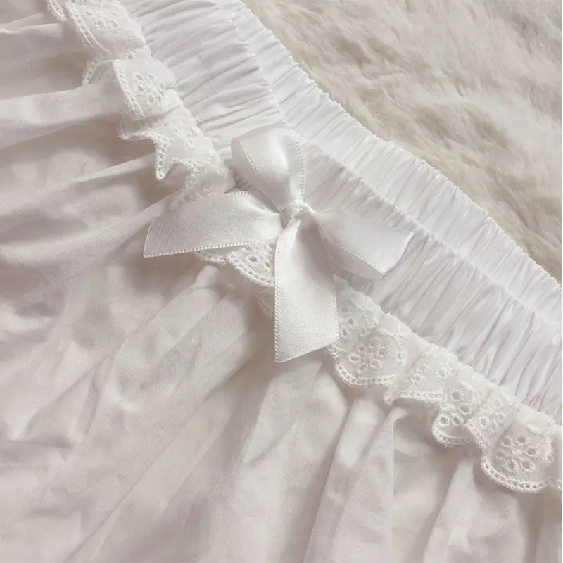 White Lace Ruffle Pleated Panties Woman Pumpkin Cute Panties Bow Knot Lolita Safety Shorts Vintage Pants Victorian Bloomers