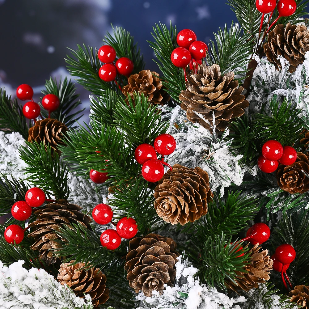 

iYOE 10pcs 9cm PVC Christmas Red Berry Picks Holly Branches Christmas Tree Decor Needle Branches New Year Party Decor Supplies