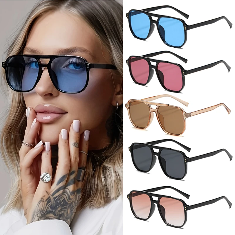 

Motorcycle 5pcs Classics Square Sunglasses Women UV Resistant Oversize Framed Fashion Glasses Men Brand Durable Driving Goggles