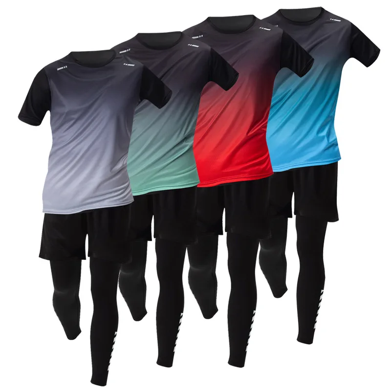 New Autumn Winter 3PCS Gradient Sports Tracksuit Set, Long Sleeve Compression T-shirt Outfit for Running Fitness Training