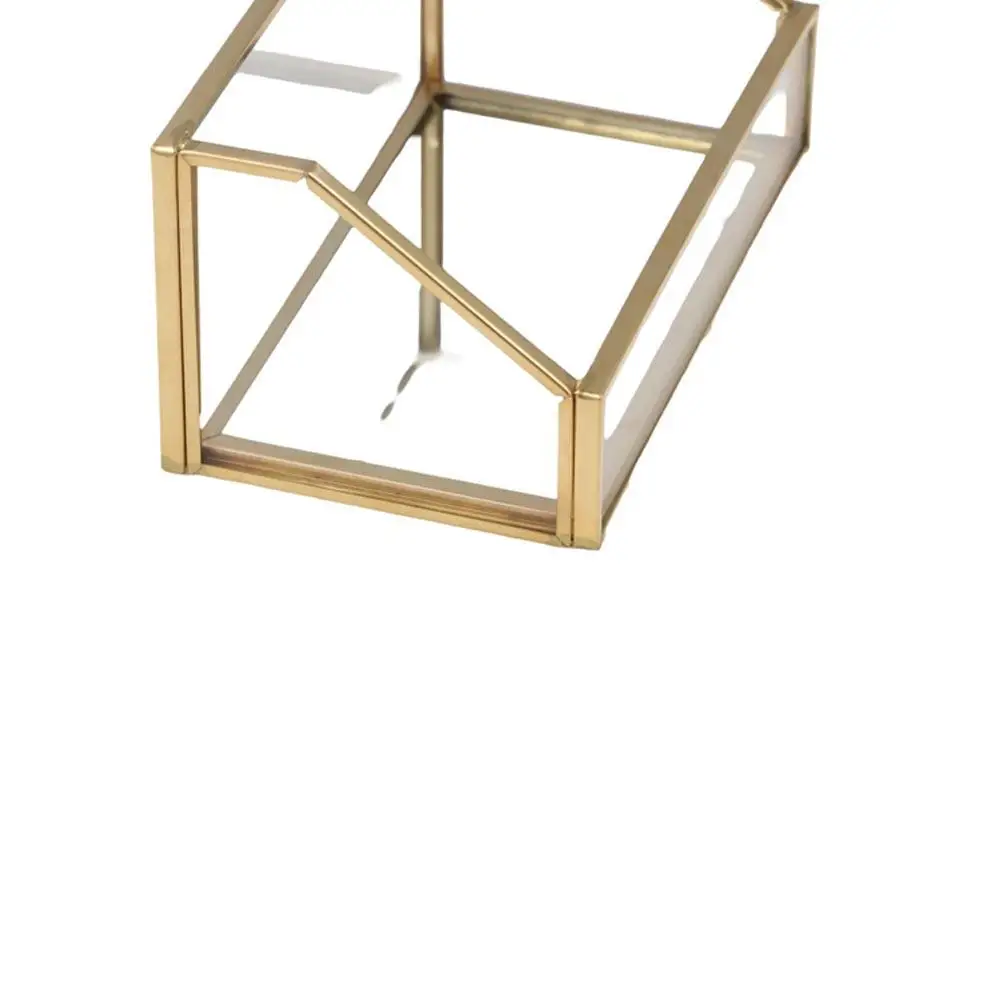Metal Glass Business Card Holder Stand Durable Elegant Vintage Clear Golden Edge Holder Professional Business Card Organizer