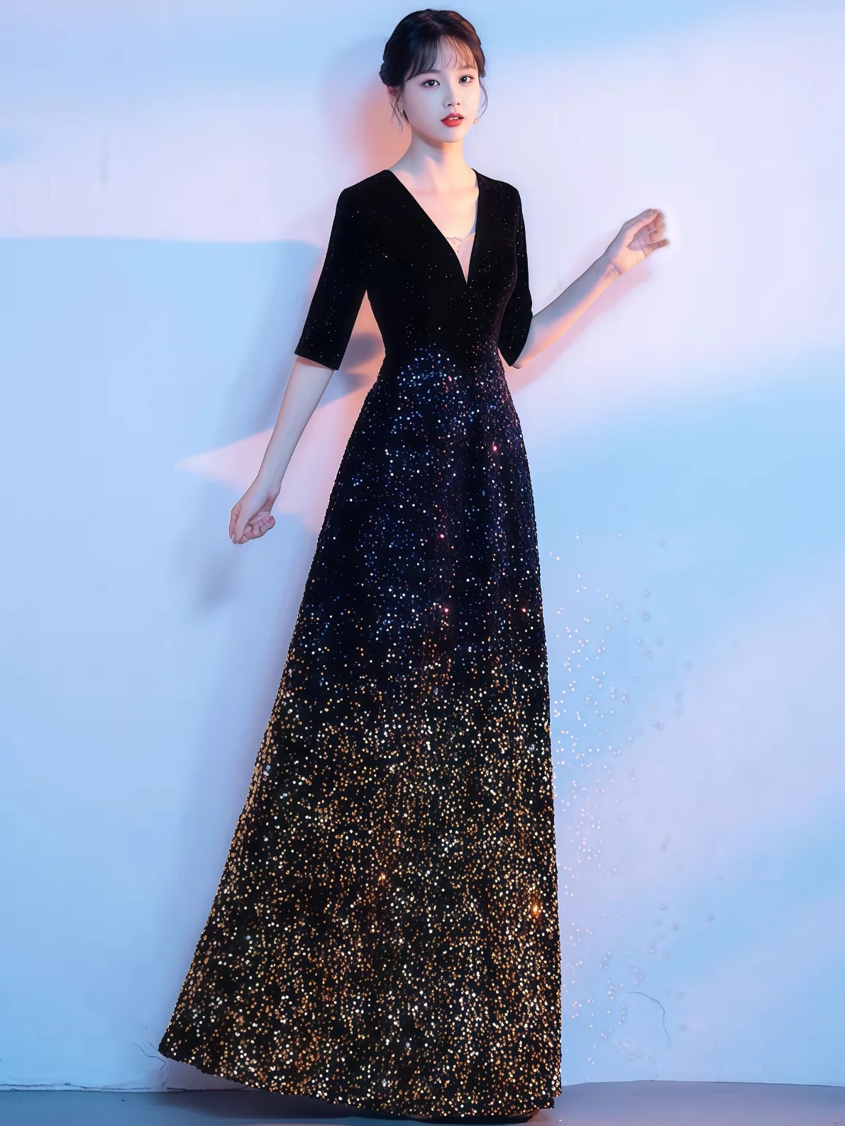 Ele-vestido de noche largo para mujer, traje de falda de presentador Dr Sparkling, coro de canción roja, cita de recitación