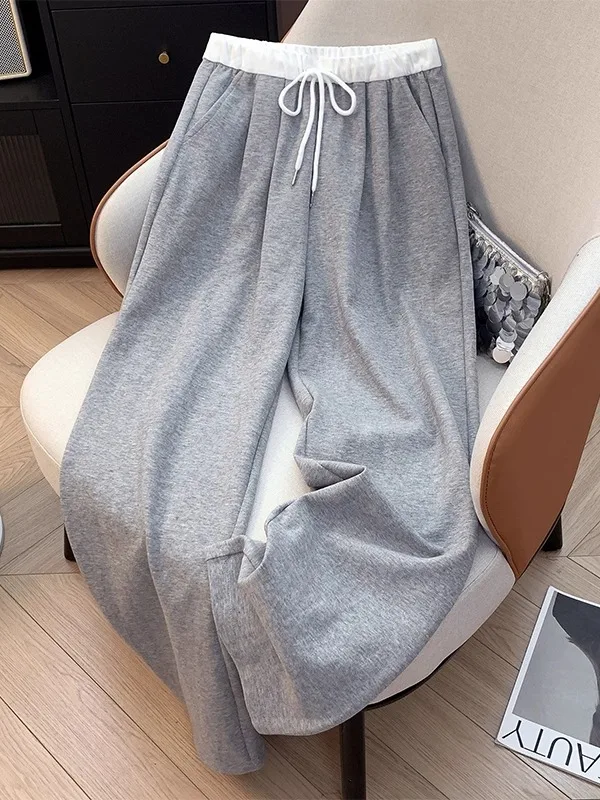 

Повседневные женские спортивные брюки с высокой талией и завязками, осенние модные широкие брюки в пол, с цветными вставками, в спортивном стиле