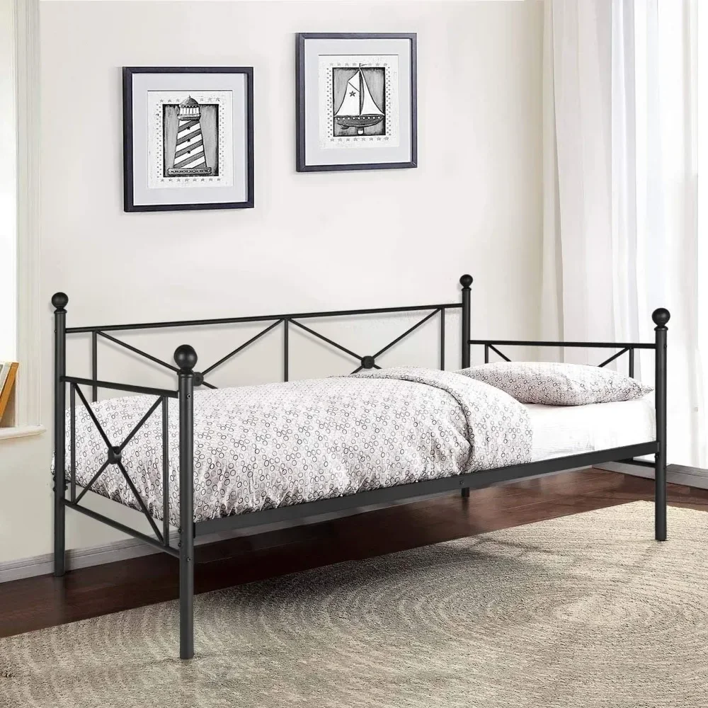 

Twin Daybed with Headboard, Heavy-Duty Metal Slats Support, Sofa Bed Platform Mattress Foundation for Living Room, Guest Room